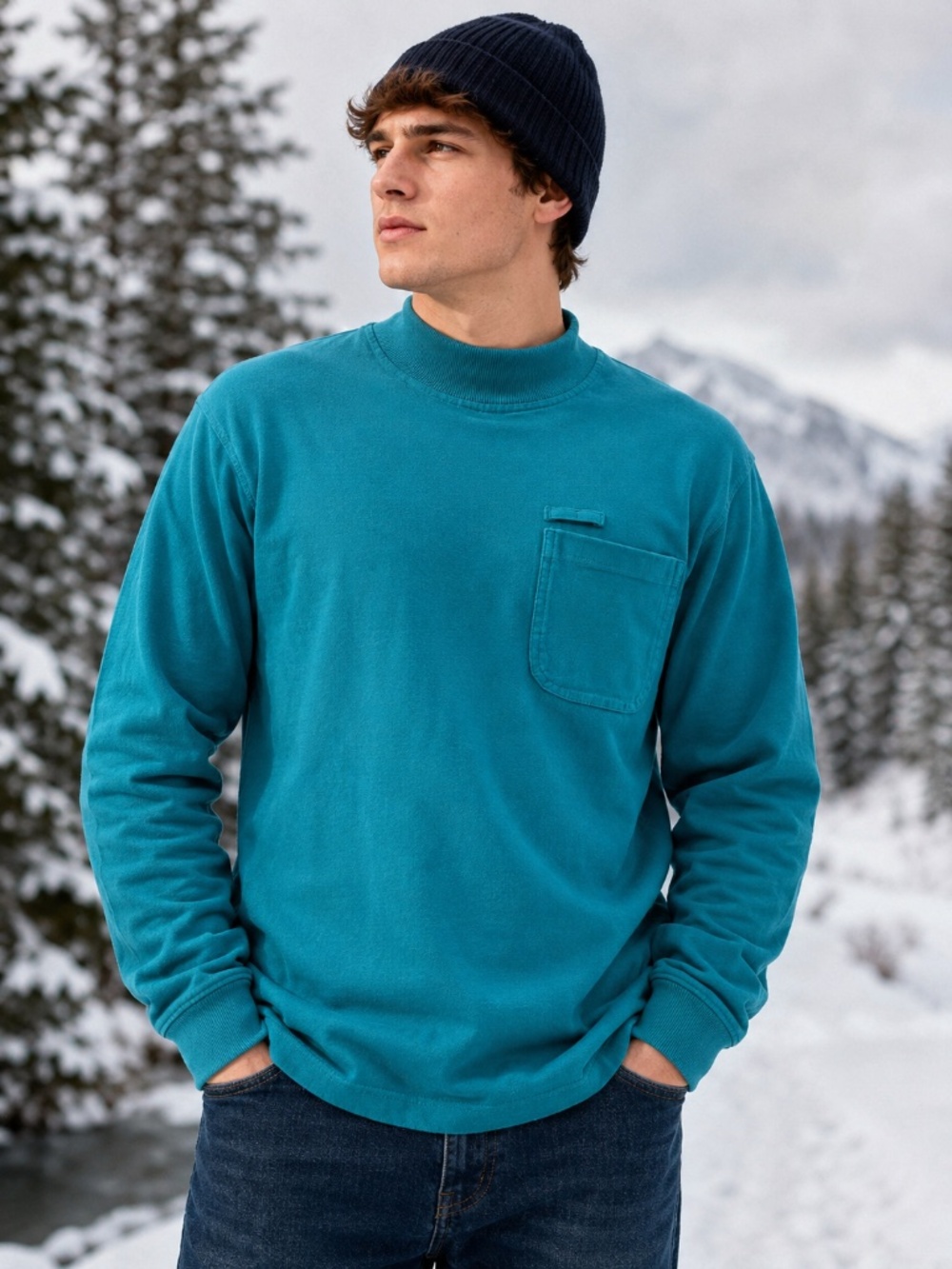 Vintage Eddie Bauer Heavyweight Mock Neck Pocket Shirt Men's Small